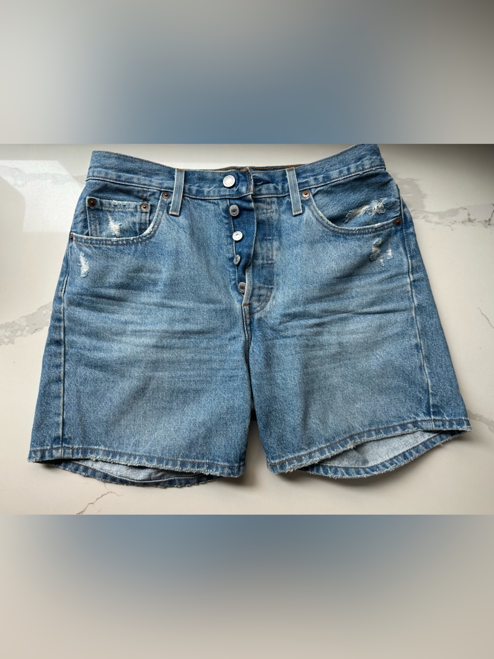 THREE Levi’s Denim Ribcage Shorts Thigh-high - Dark, Light & Mid Wash Size 28 - Picture 8 of 13